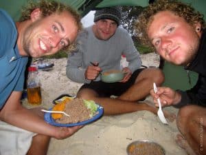 Michael, Pete and Seb, Dinner on the beach