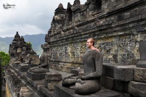 a clever shot of Michael at Borobudur temple, Java