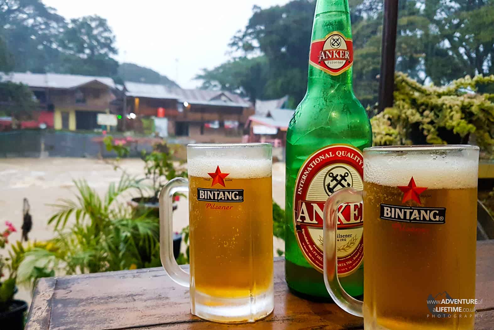 Beers by the Bahorok River in Sumatra